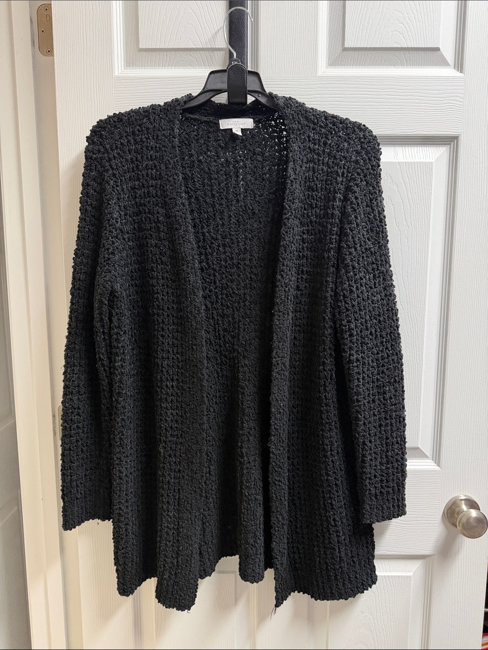 new directions Black Open Waffle Knit Cardigan Sweater